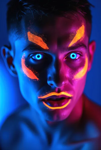 Portrait Of A Man With Neon Fluorescent Face Paint