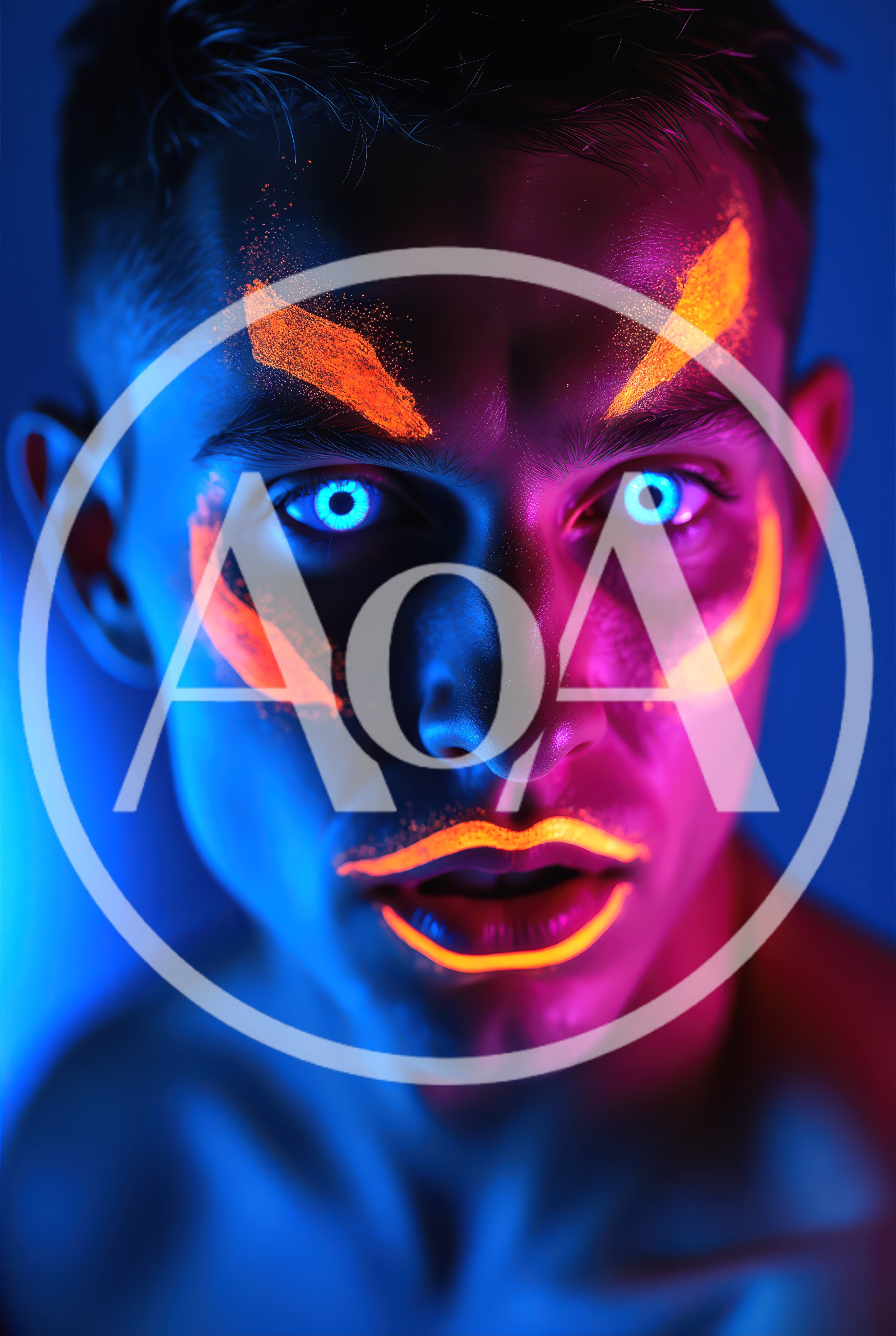 Portrait Of A Man With Neon Fluorescent Face Paint