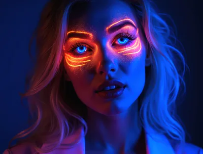 Portrait Of A Woman With Neon Glowing Face Art