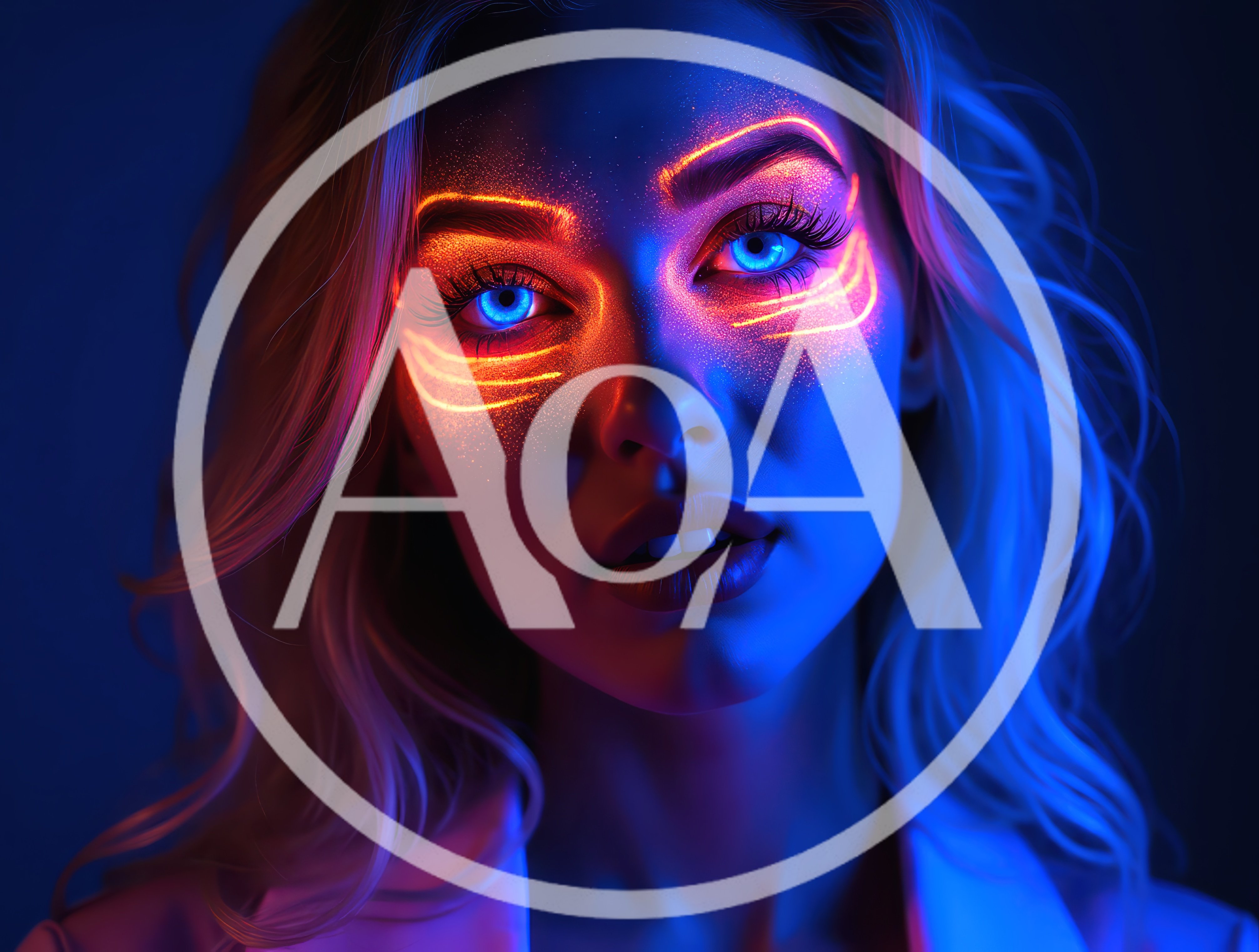 Portrait Of A Woman With Neon Glowing Face Art