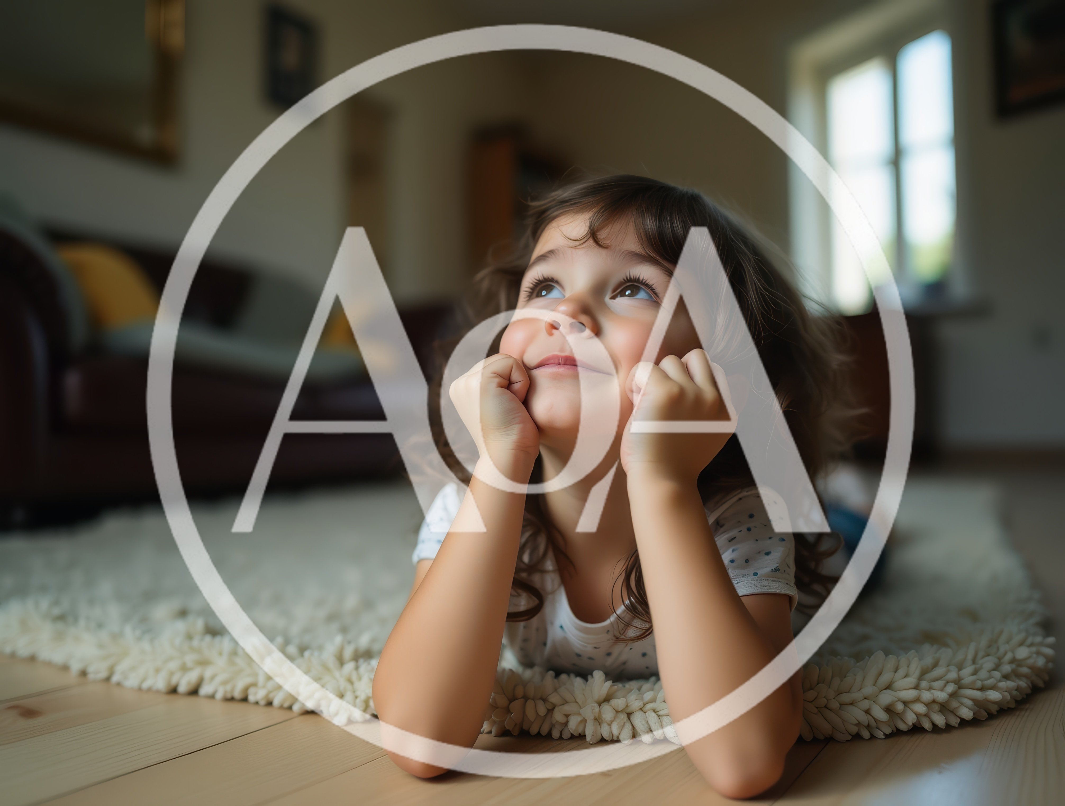 Little Girl Dreaming While Lying On Living Room Rug