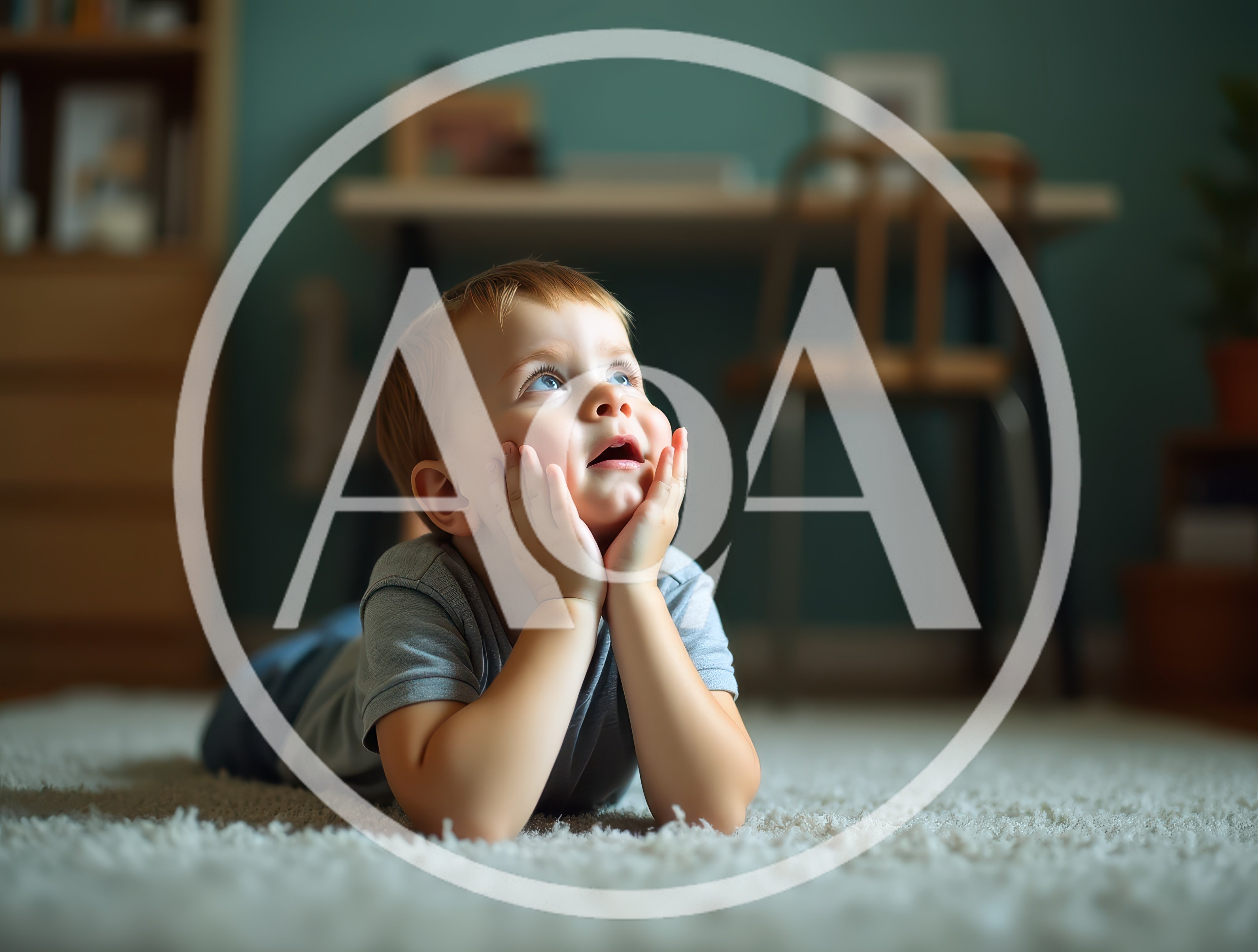 Toddler Boy Lying On Carpet Looking Upwards