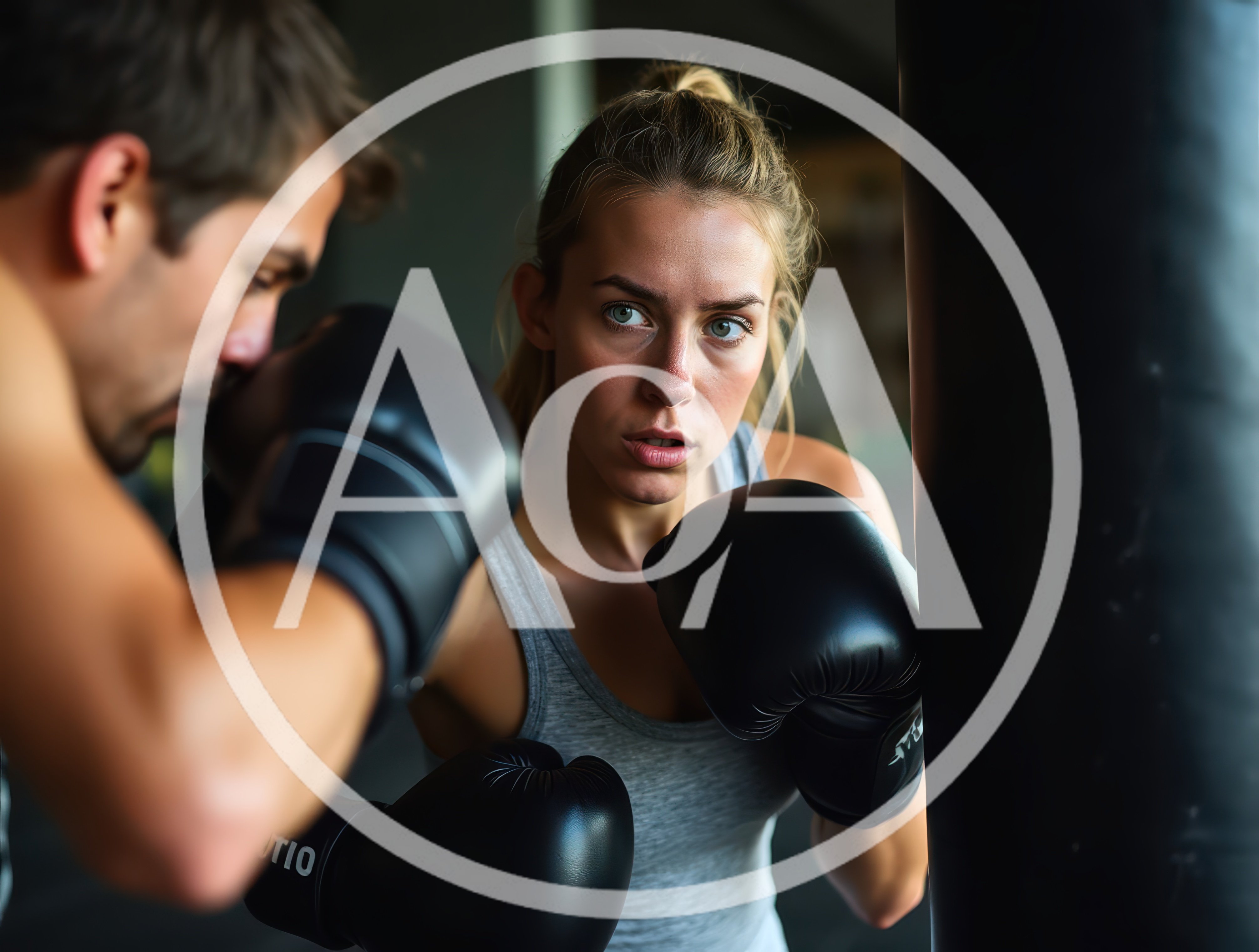Woman Training With Boxing Coach In Gym