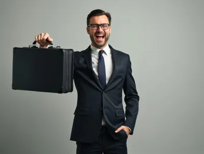 Excited Businessman Holding A Briefcase