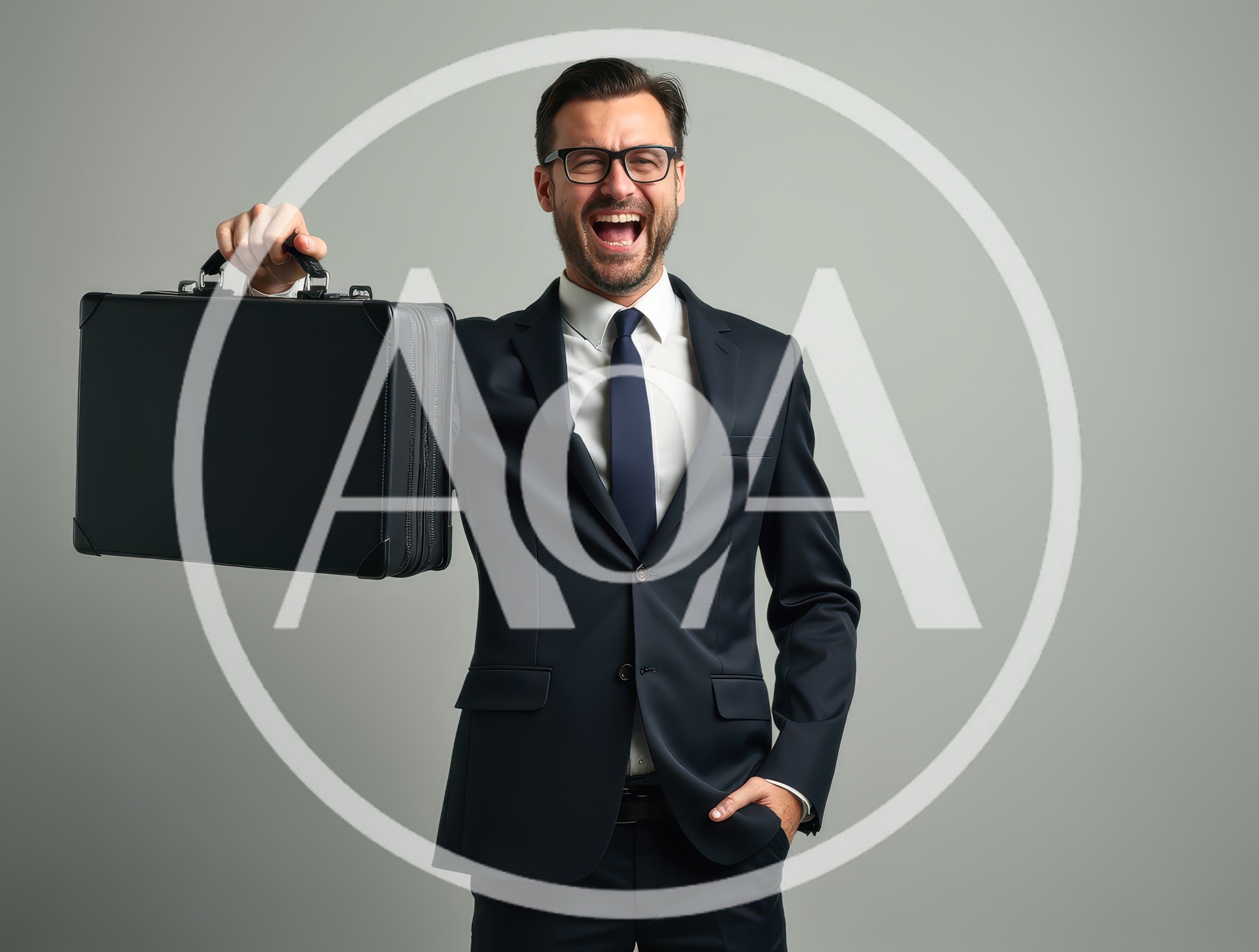 Excited Businessman Holding A Briefcase