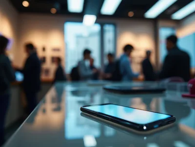 Smartphone Resting On A Reflective Table In A Store