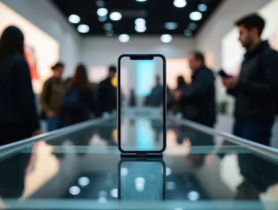 Smartphone Display Stand In A Modern Electronics Store
