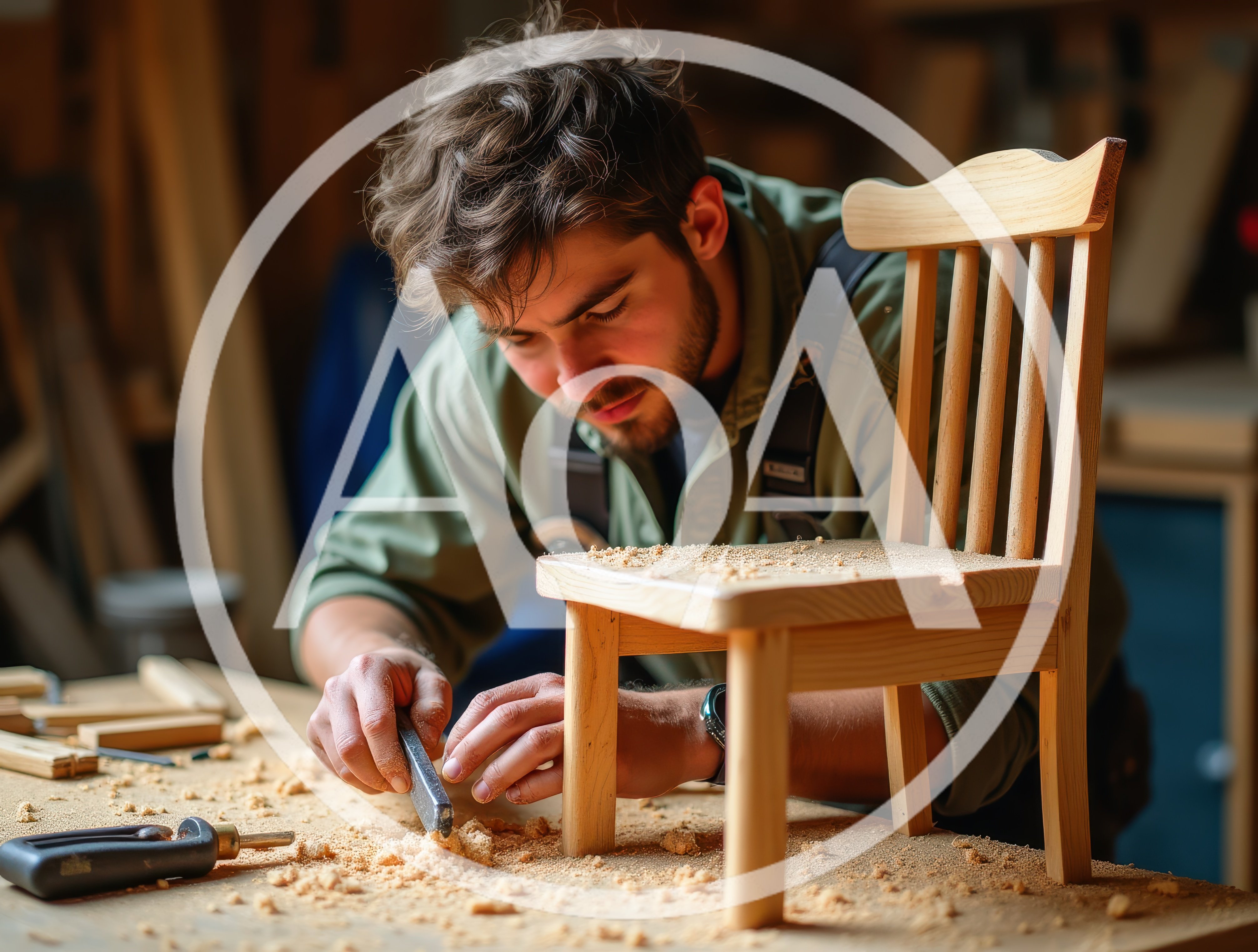 Young Woodworker Crafting A Miniature Wooden Chair