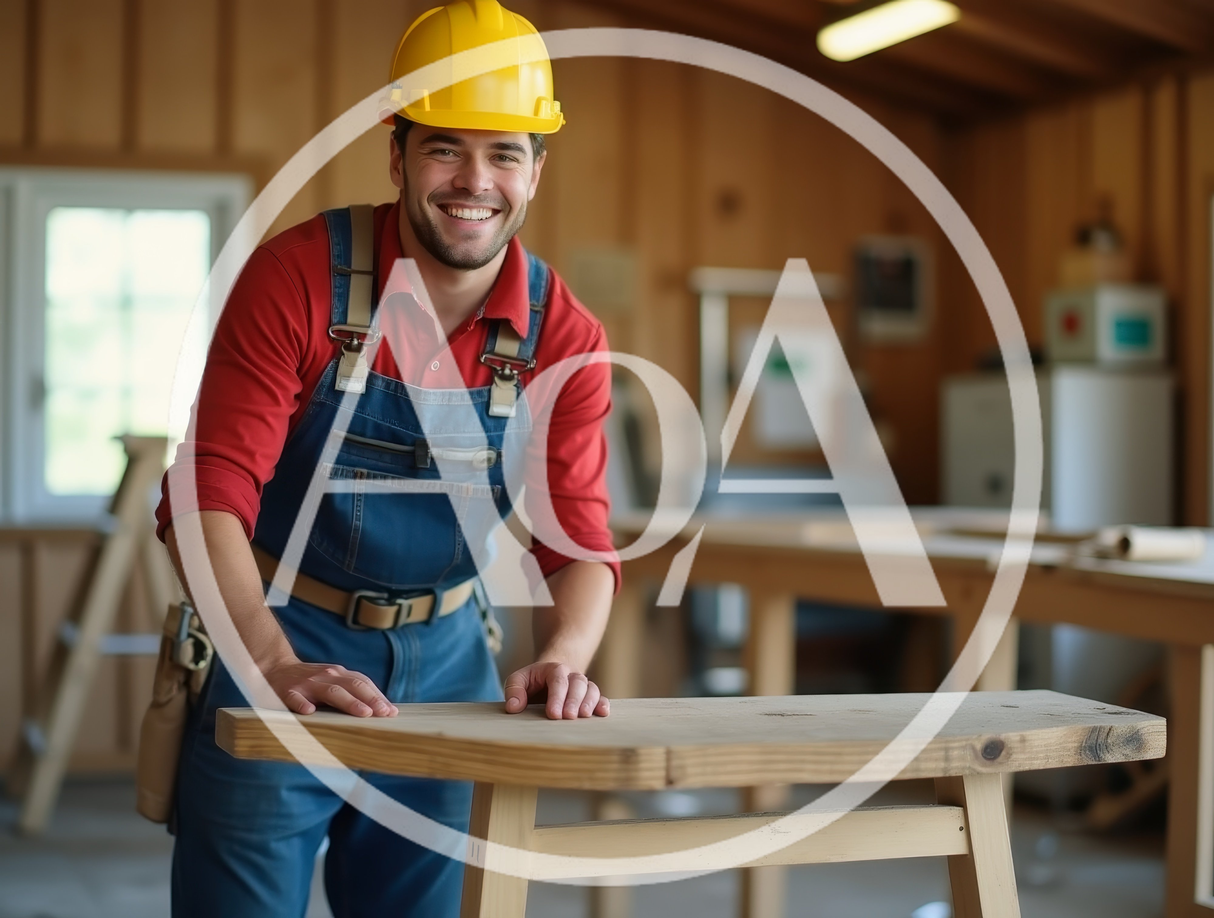 Smiling Carpenter Working In A Woodworking Workshop
