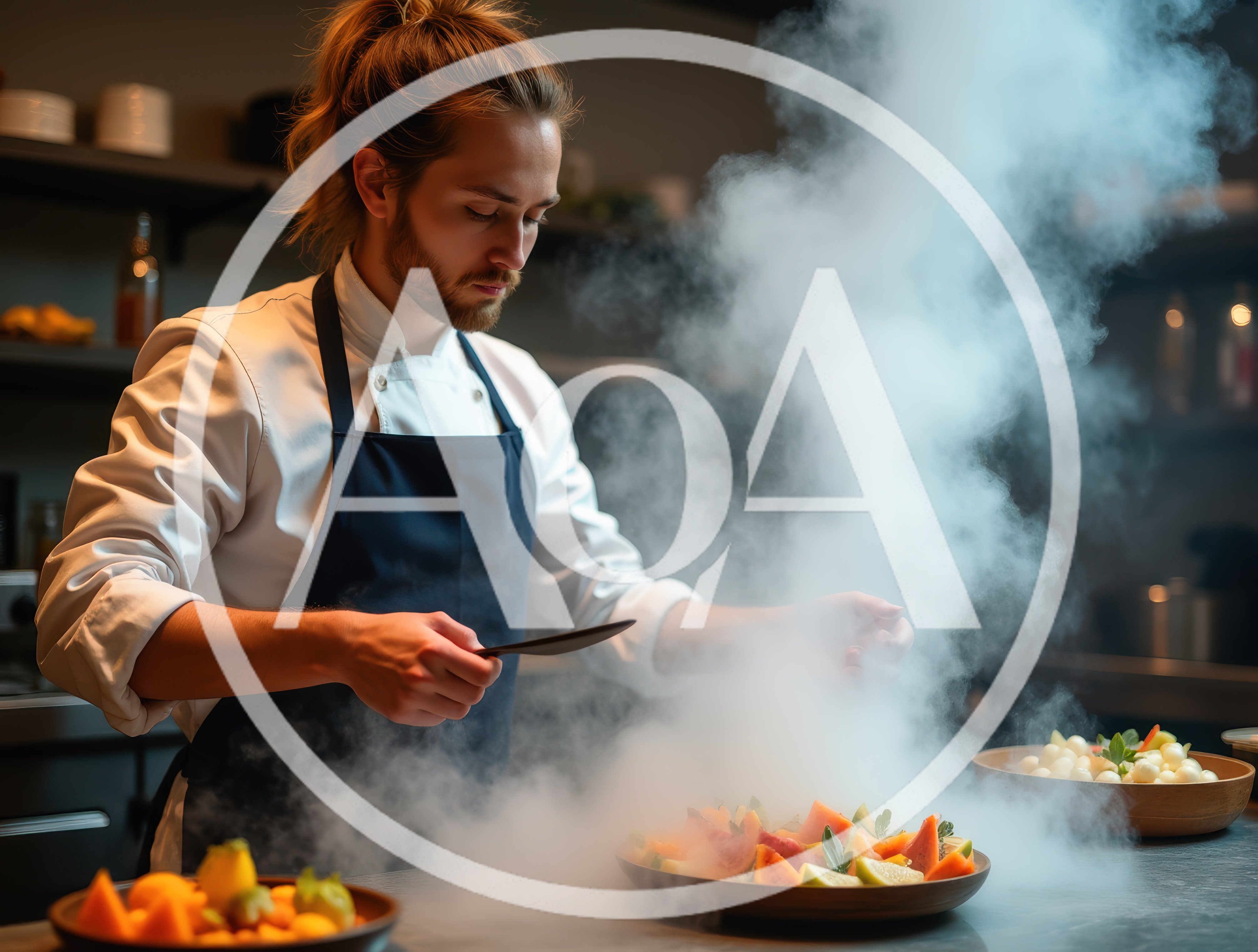 Professional Chef Preparing Molecular Gastronomy Fruit Dish