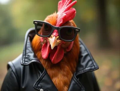 Cool Rooster Wearing Sunglasses And Leather Jacket