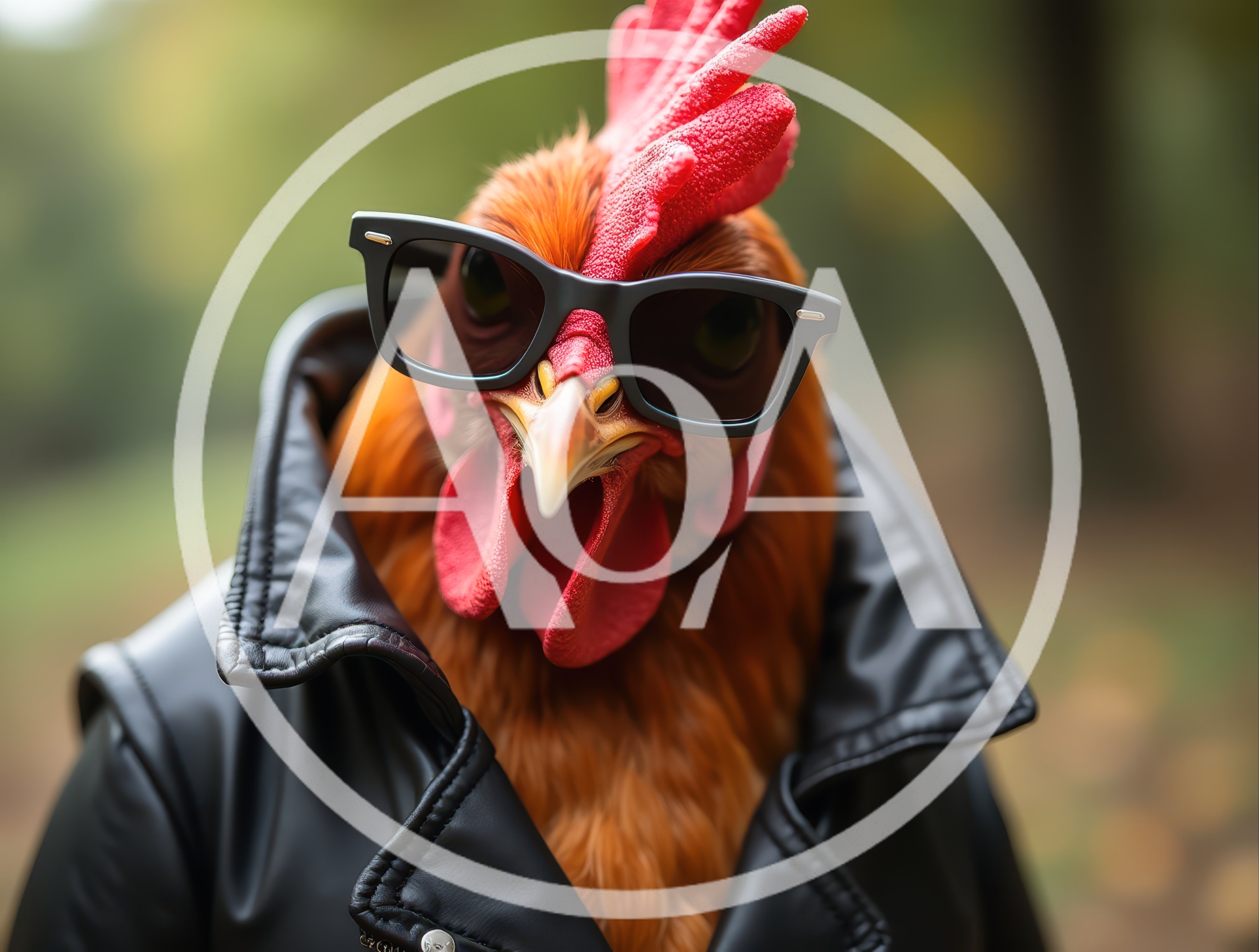 Cool Rooster Wearing Sunglasses And Leather Jacket