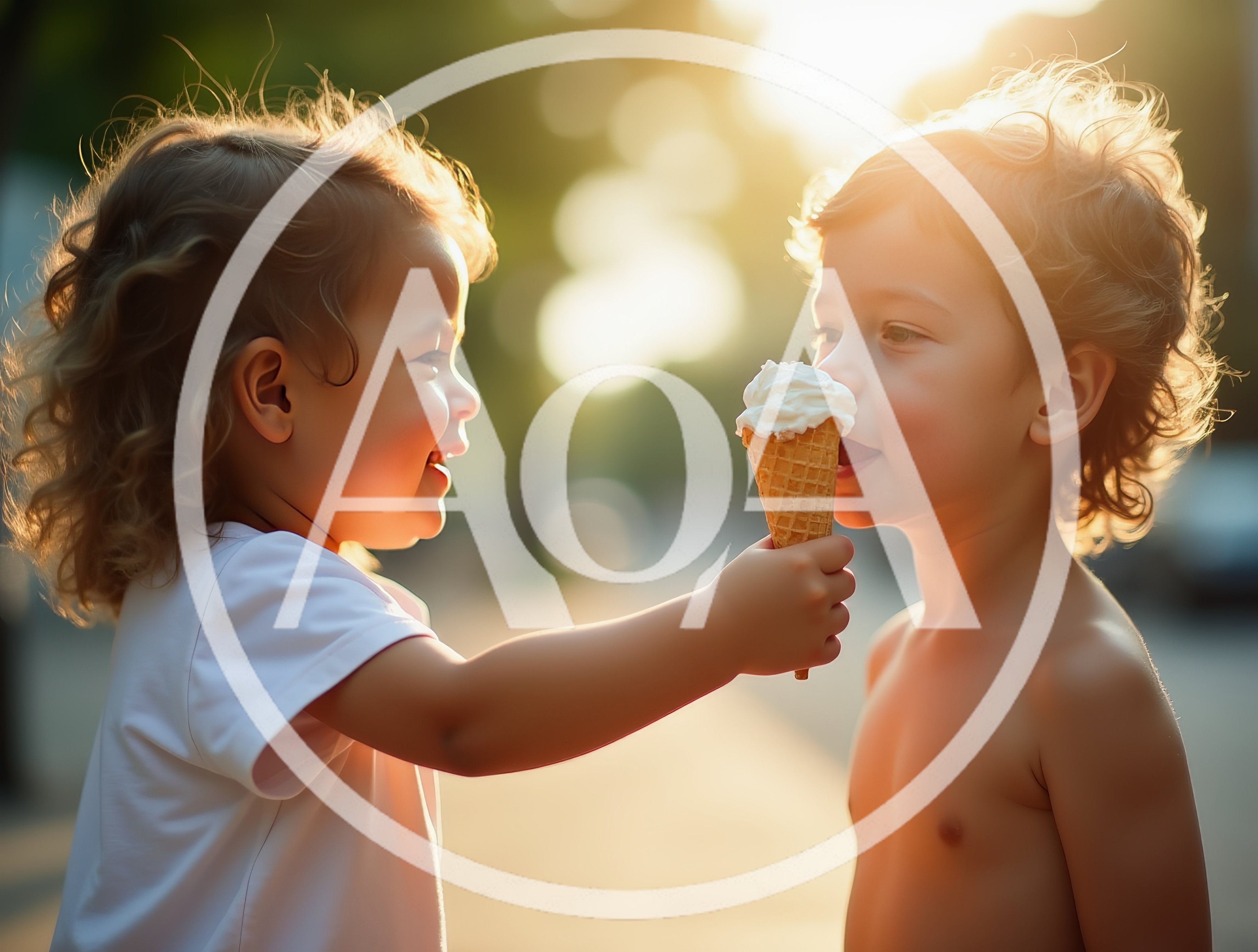 Toddler Sharing Ice Cream Cone With Friend