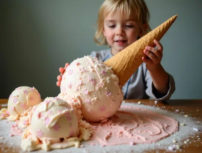 Young Child Playing With Giant Ice Cream Cones