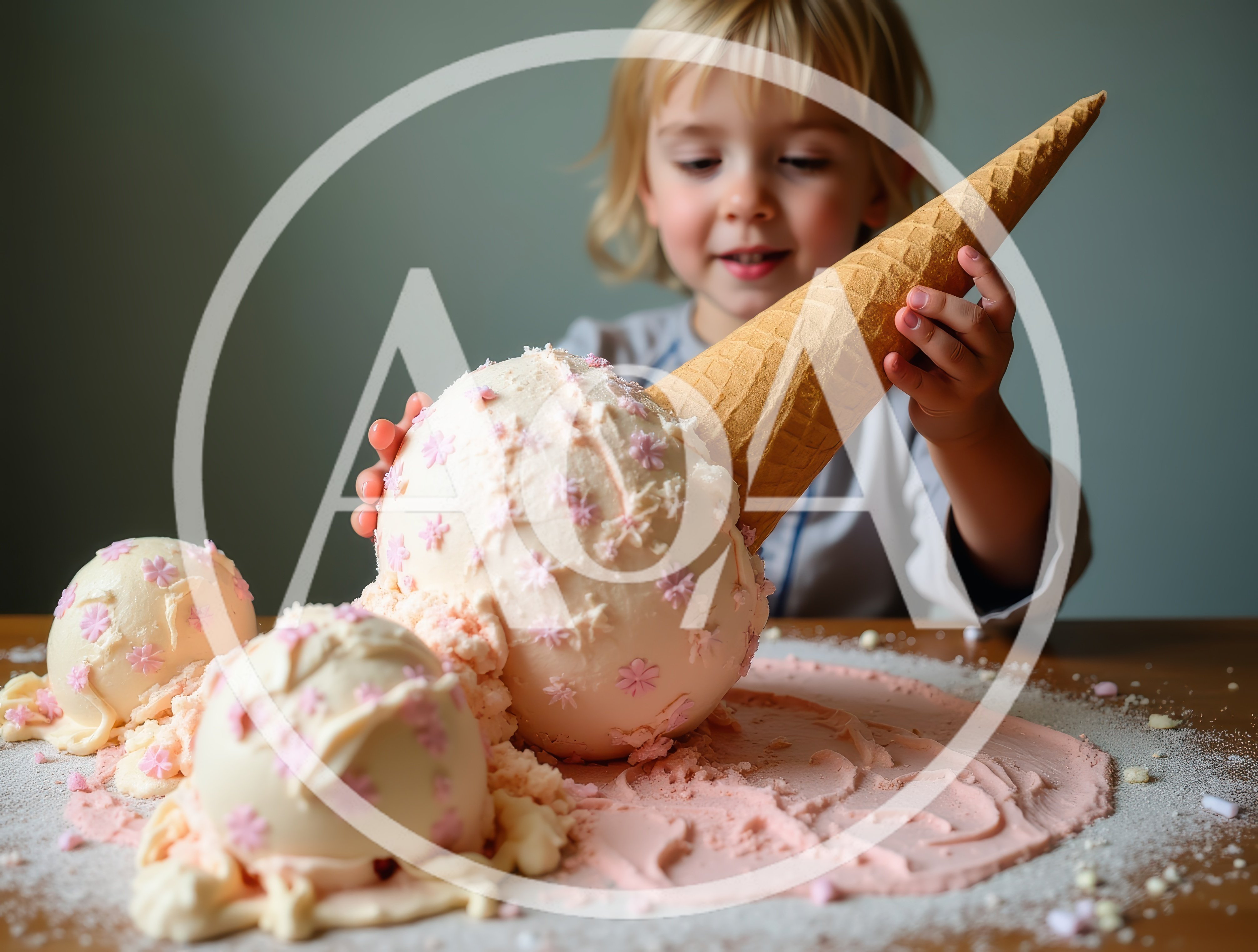 Young Child Playing With Giant Ice Cream Cones