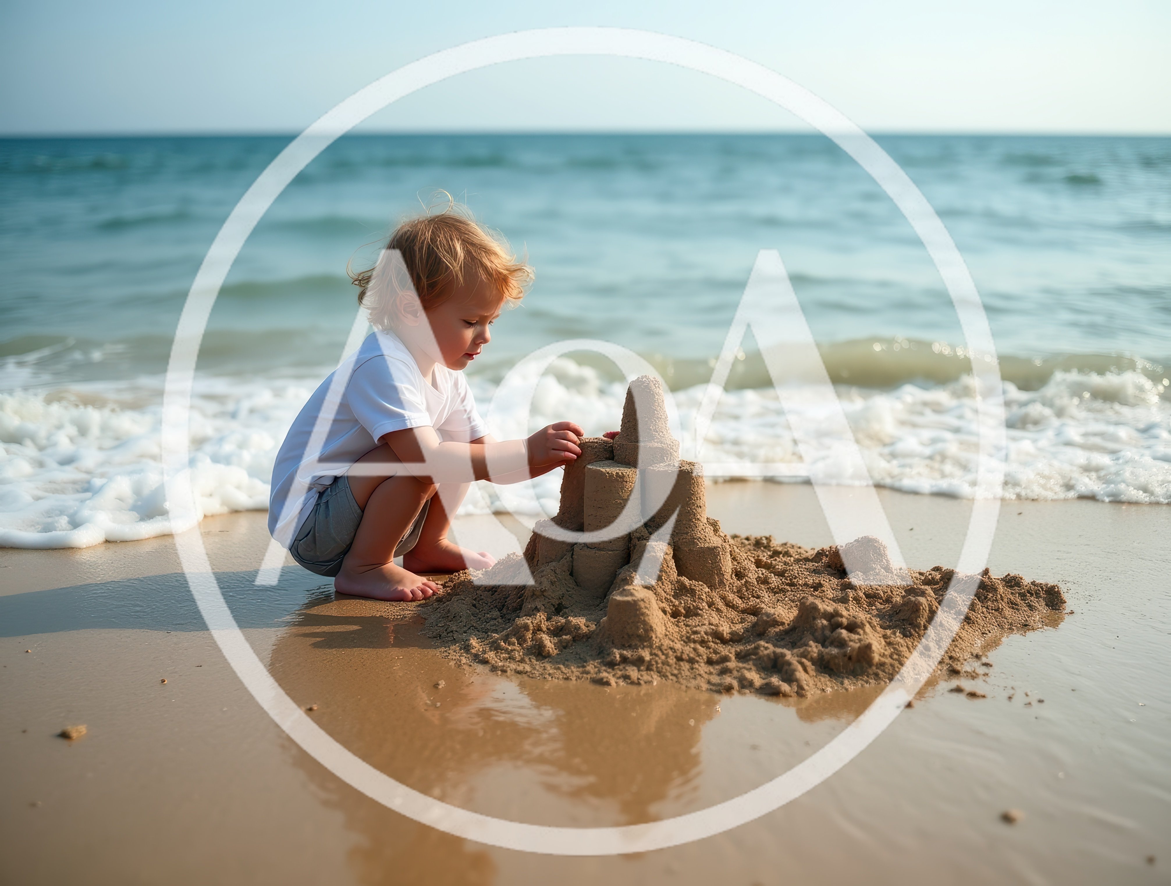 Young Child Building Sandcastle On Sunny Beach