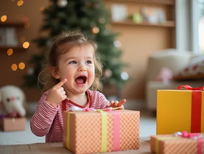 Excited Toddler Opening Christmas Presents