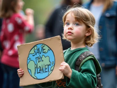 Young Child Holding Save The Planet Protest Sign