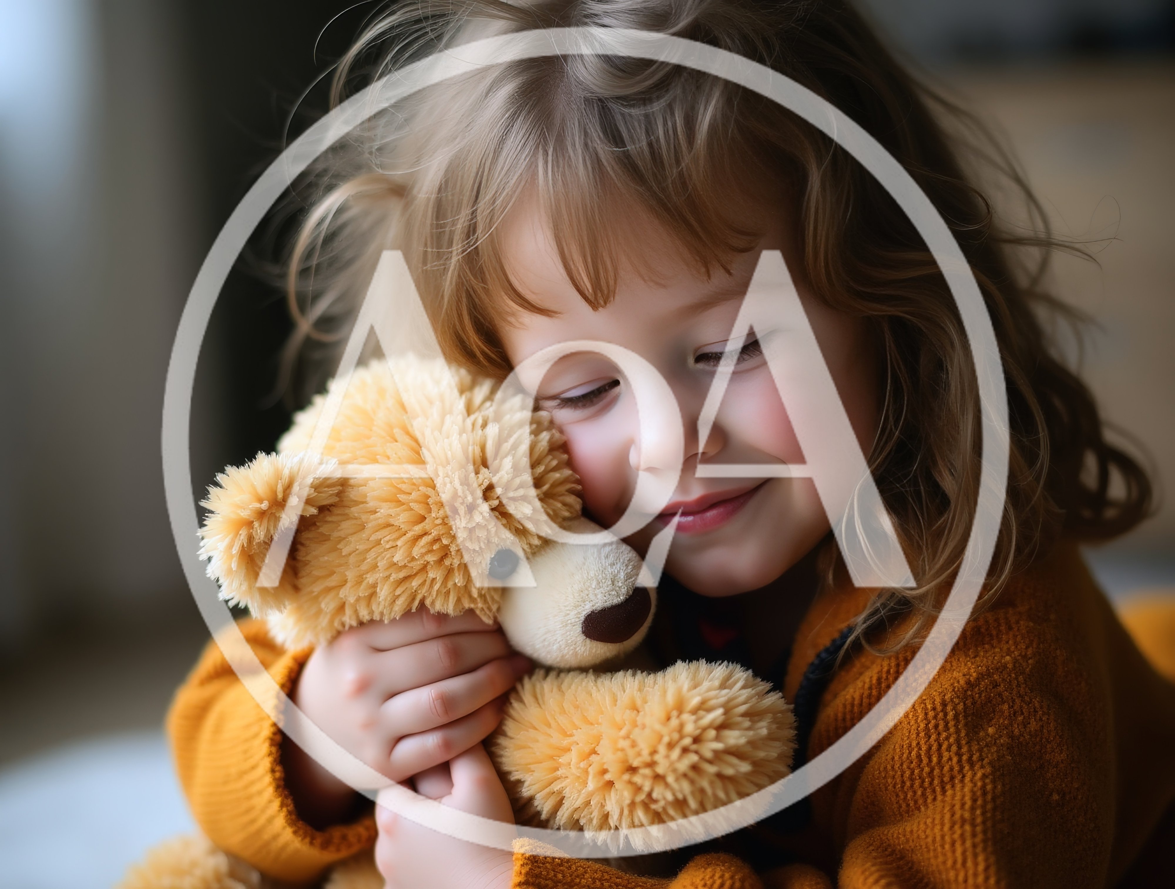 Little Girl Hugging Her Favorite Teddy Bear