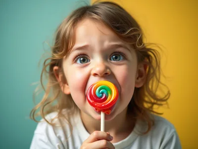 Young Child Enjoying A Colorful Swirl Lollipop