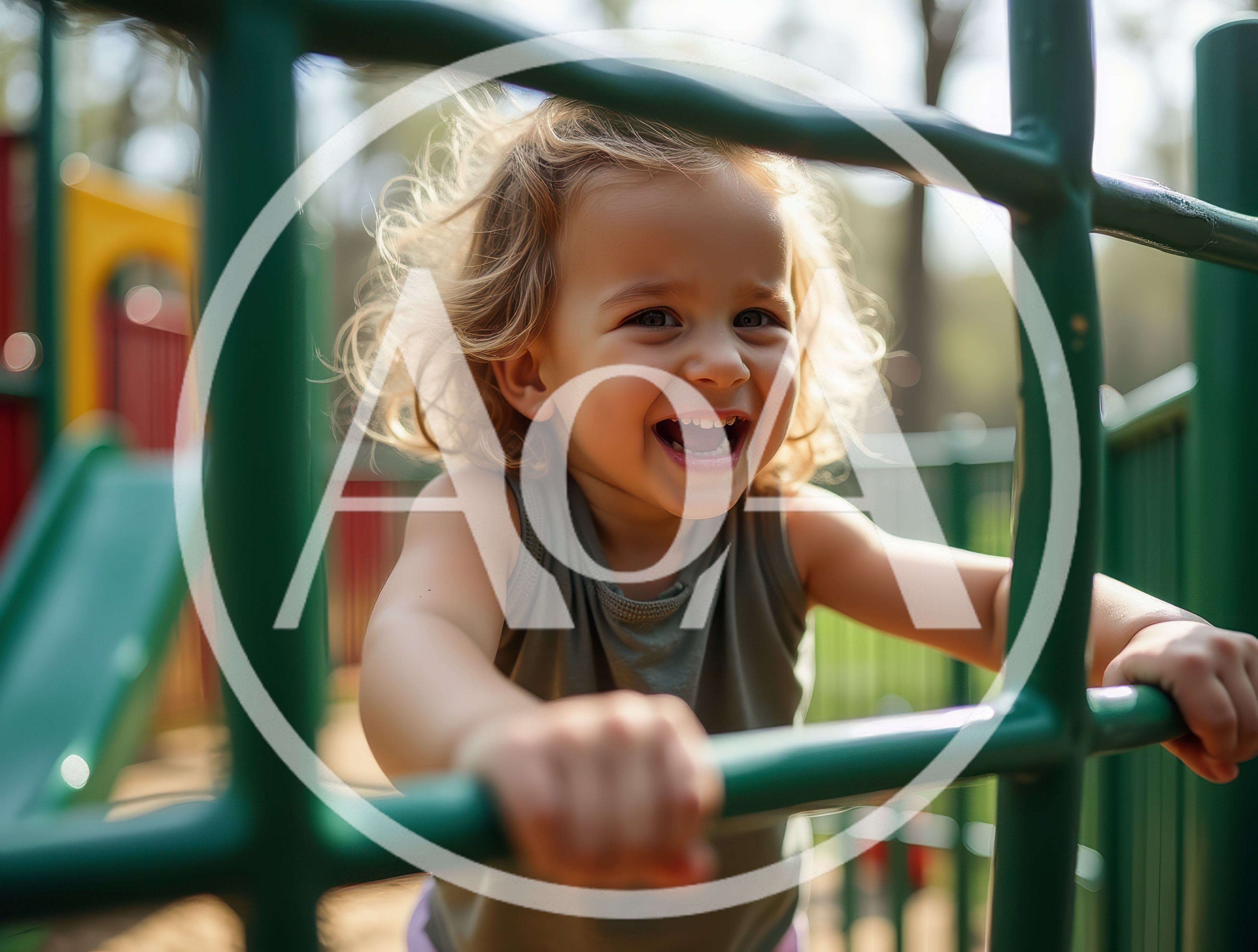 Happy Toddler Playing On Playground Climbing Frame