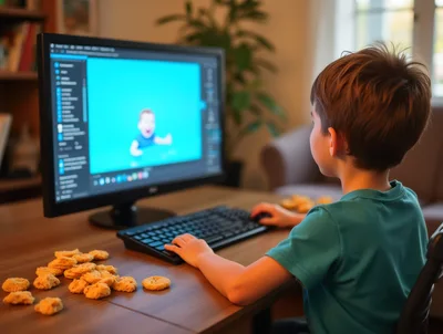 Young Boy Using Computer At Home Desk