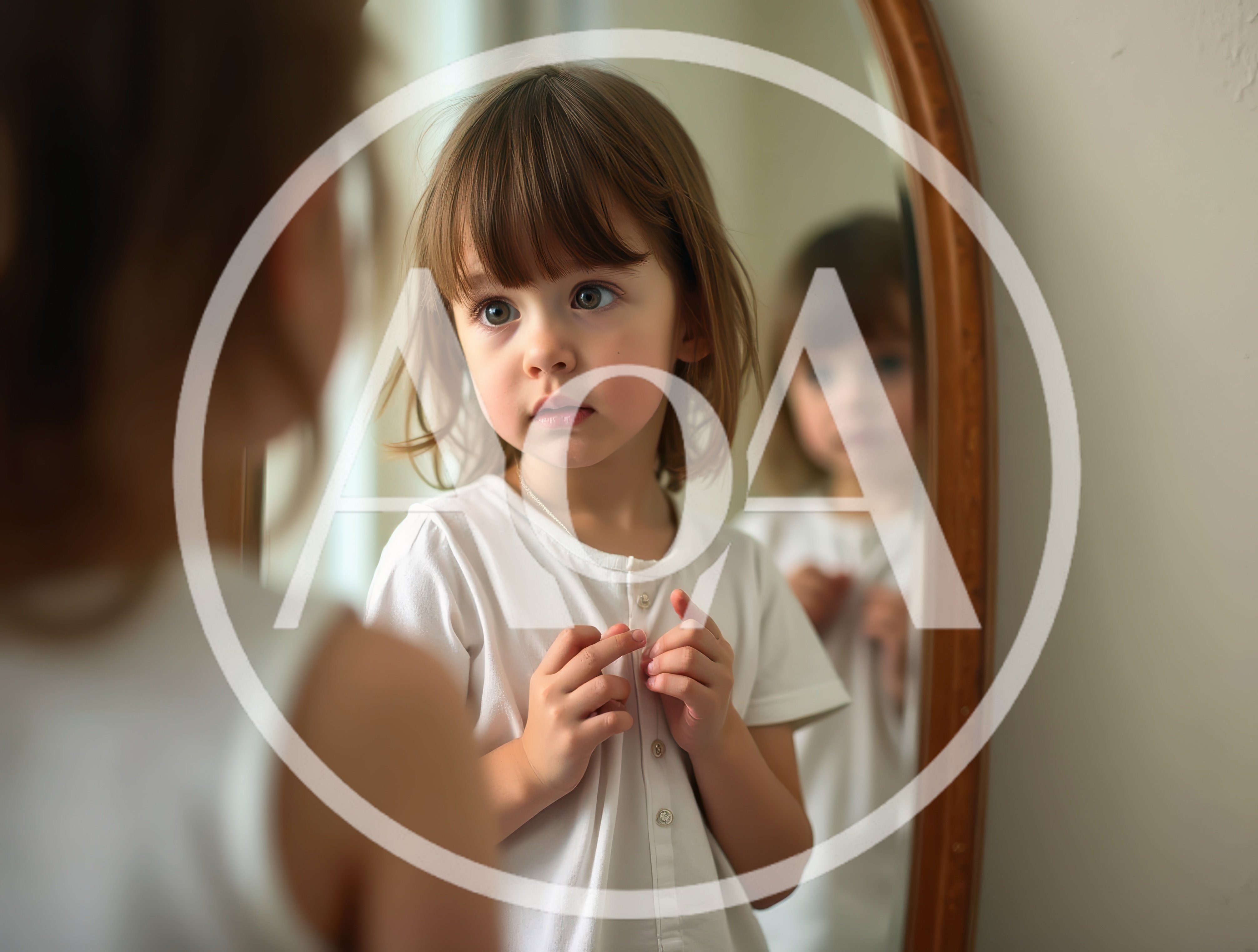 Toddler Girl Looking At Her Reflection In A Mirror