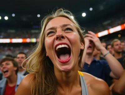 Excited Young Woman Cheering at a Sports Stadium