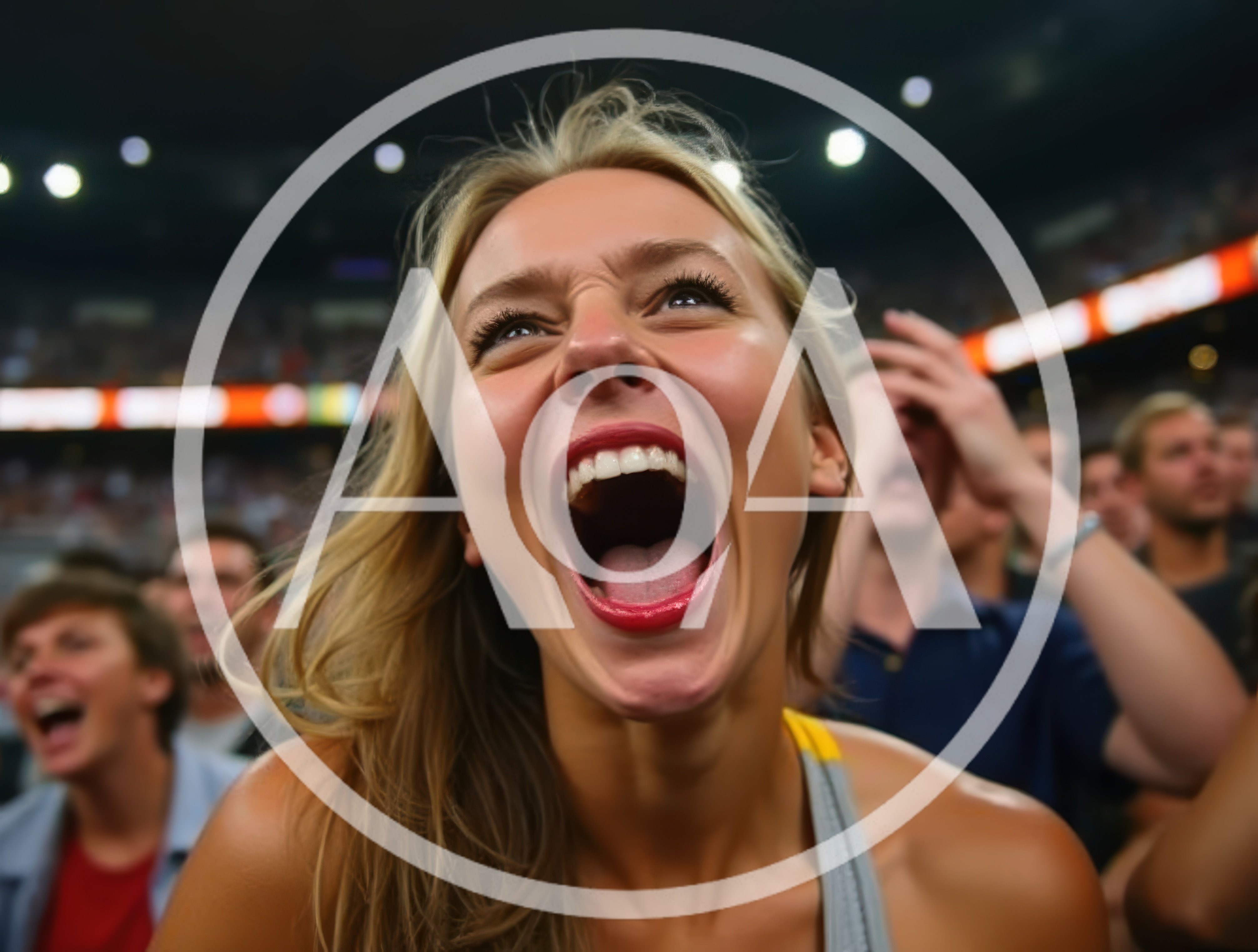 Excited Young Woman Cheering at a Sports Stadium