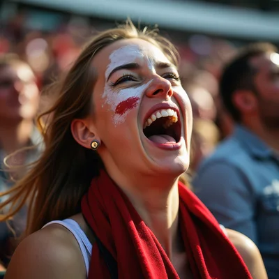 Excited Female Sports Fan Cheering In Stadium
