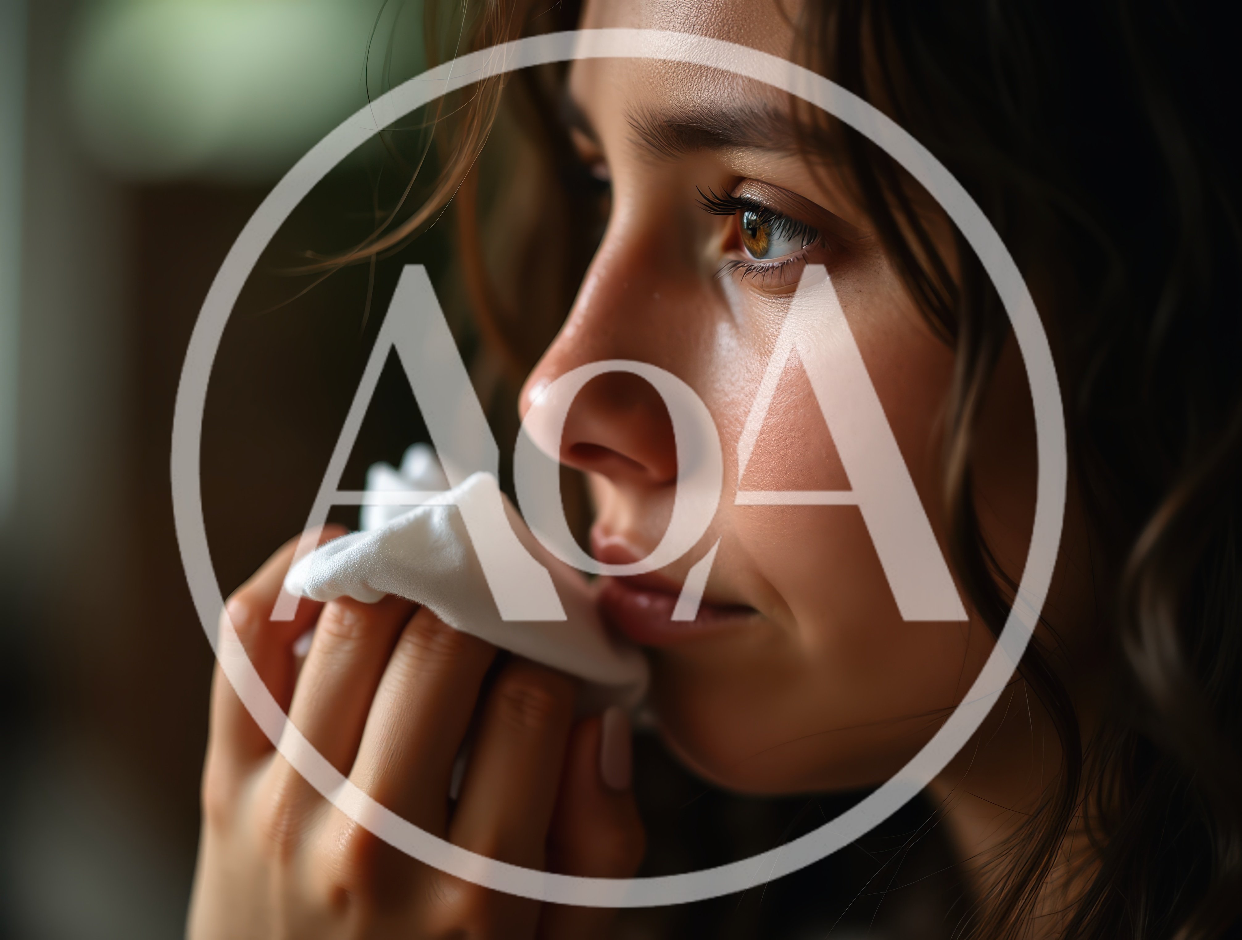 Young Woman Holding Tissue To Her Face
