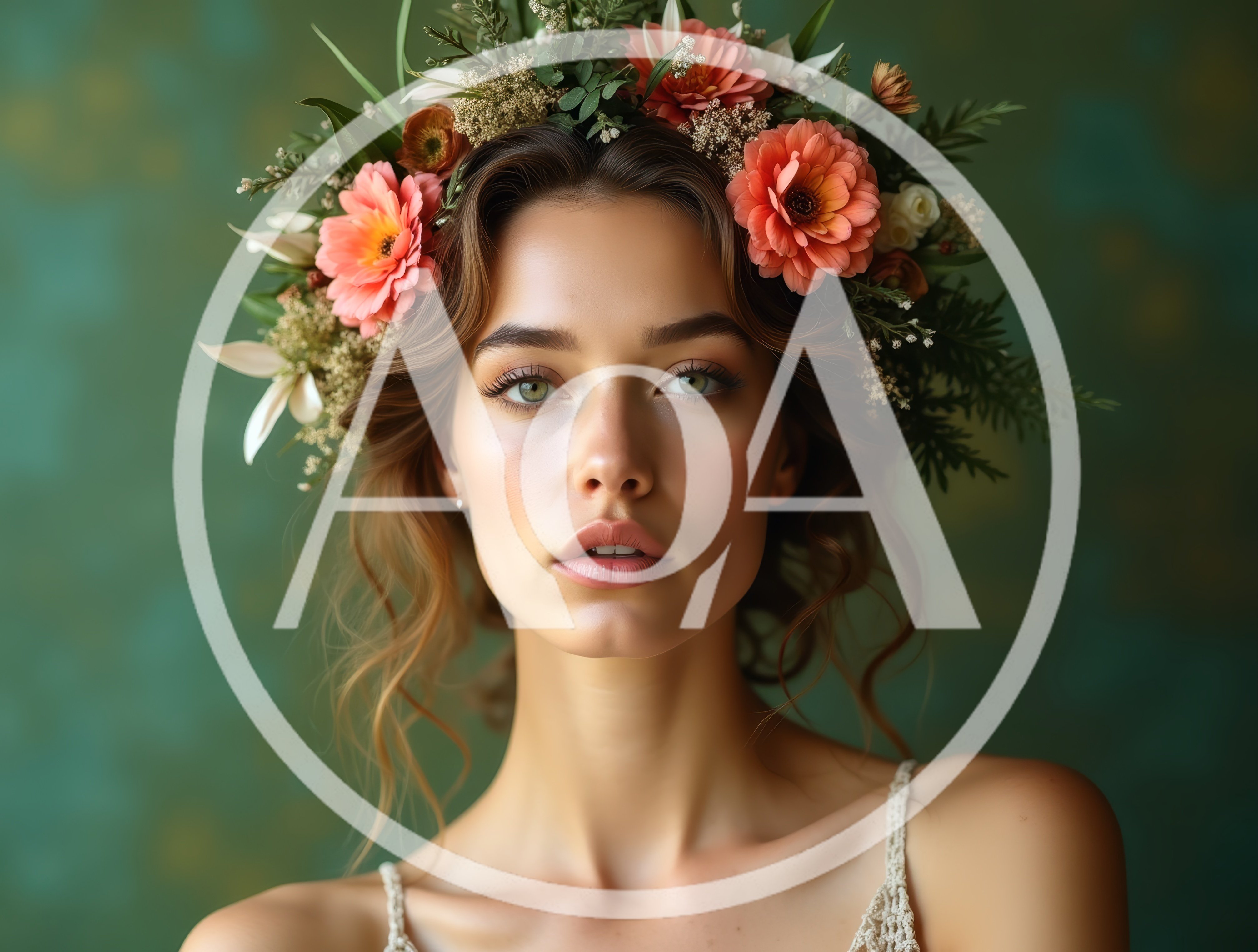 Portrait Of A Young Woman Wearing A Floral Crown