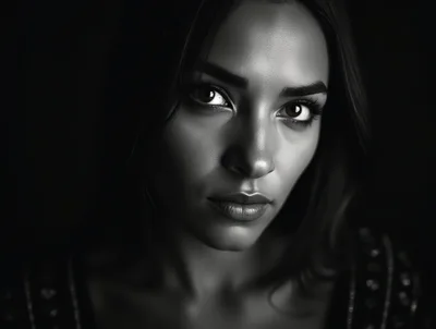 Portrait Of A Young Woman With Intense Gaze