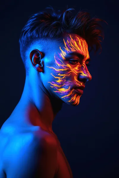 Young Man With Neon Fluorescent Face Paint