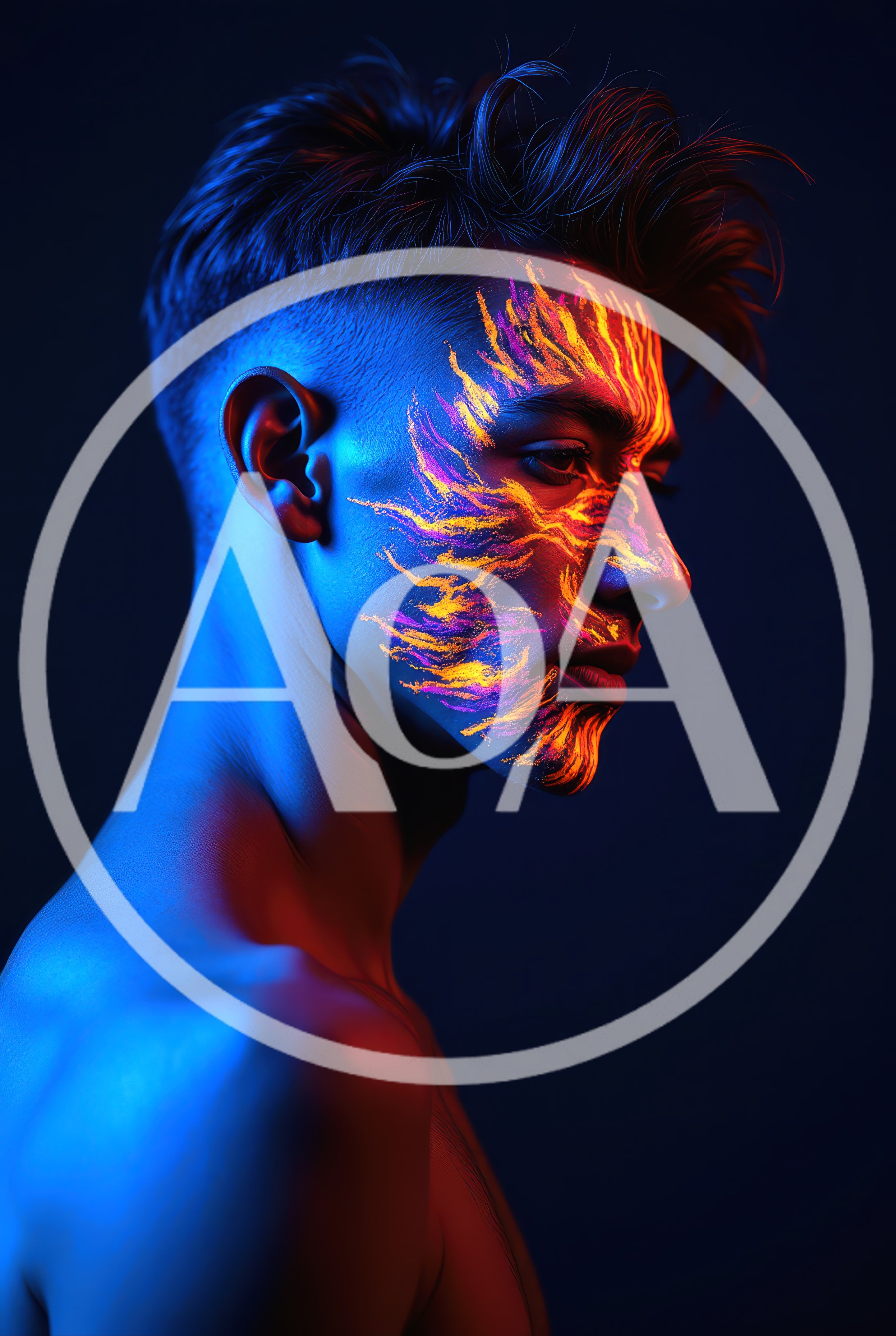 Young Man With Neon Fluorescent Face Paint