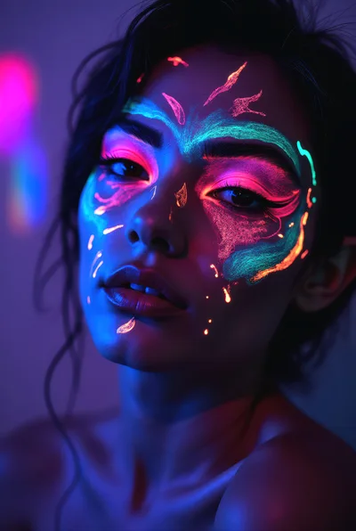 Portrait Of A Woman With Neon Glow Face Paint