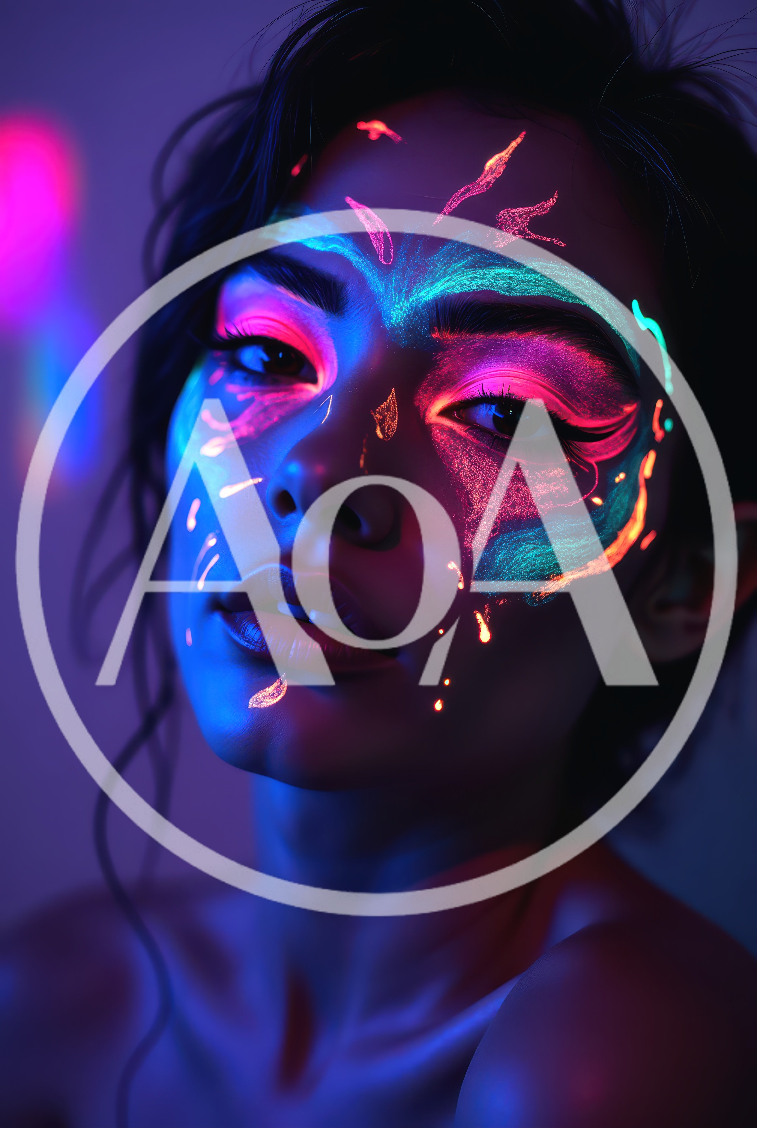 Portrait Of A Woman With Neon Glow Face Paint