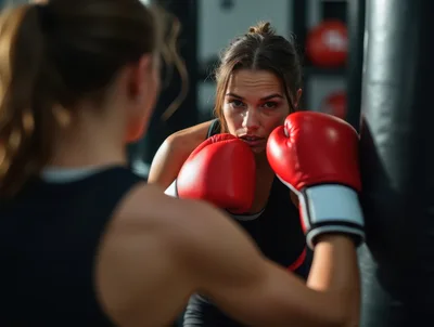 Female Boxer Training With A Punching Bag