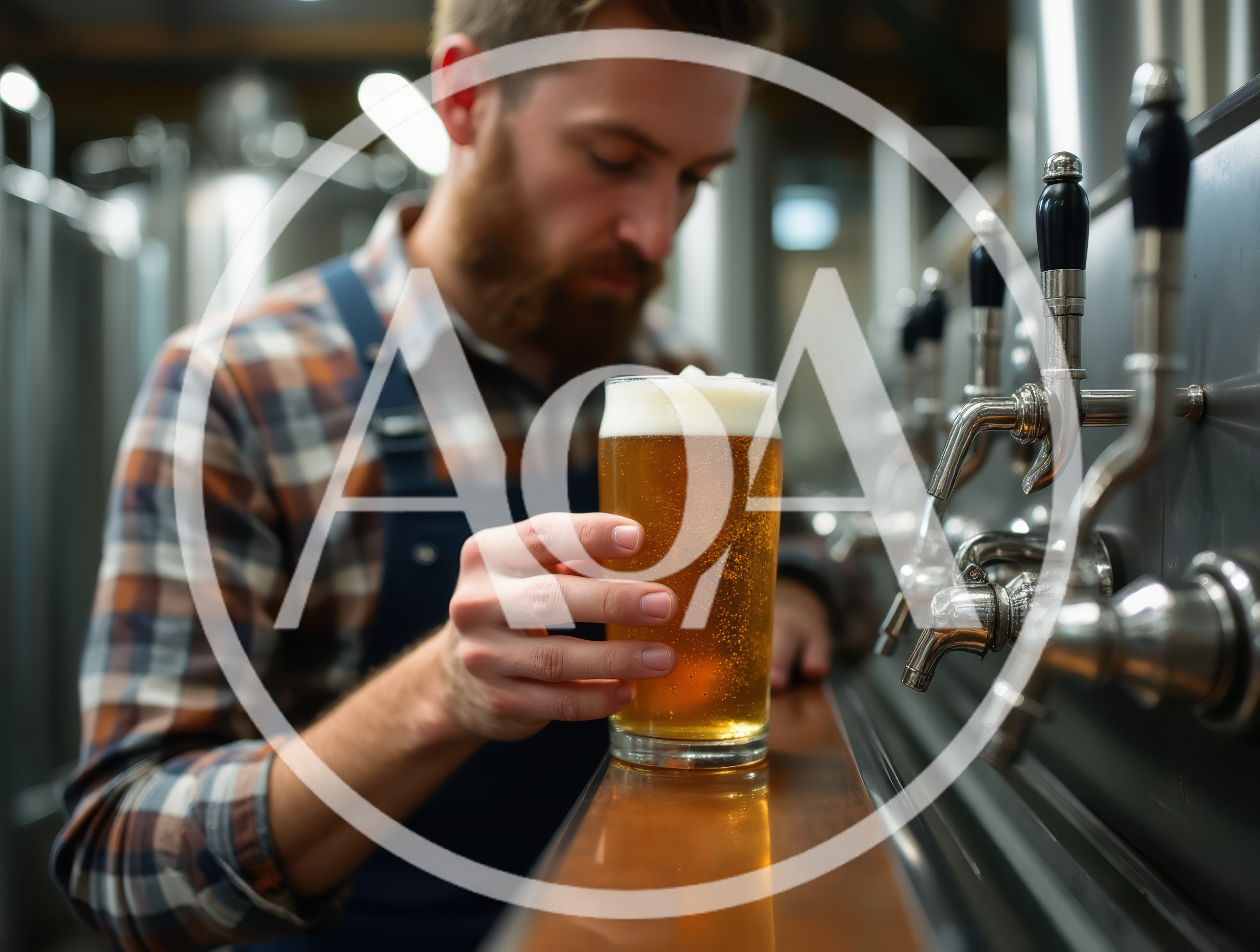 Brewery Worker Inspecting A Freshly Poured Pint Of Beer