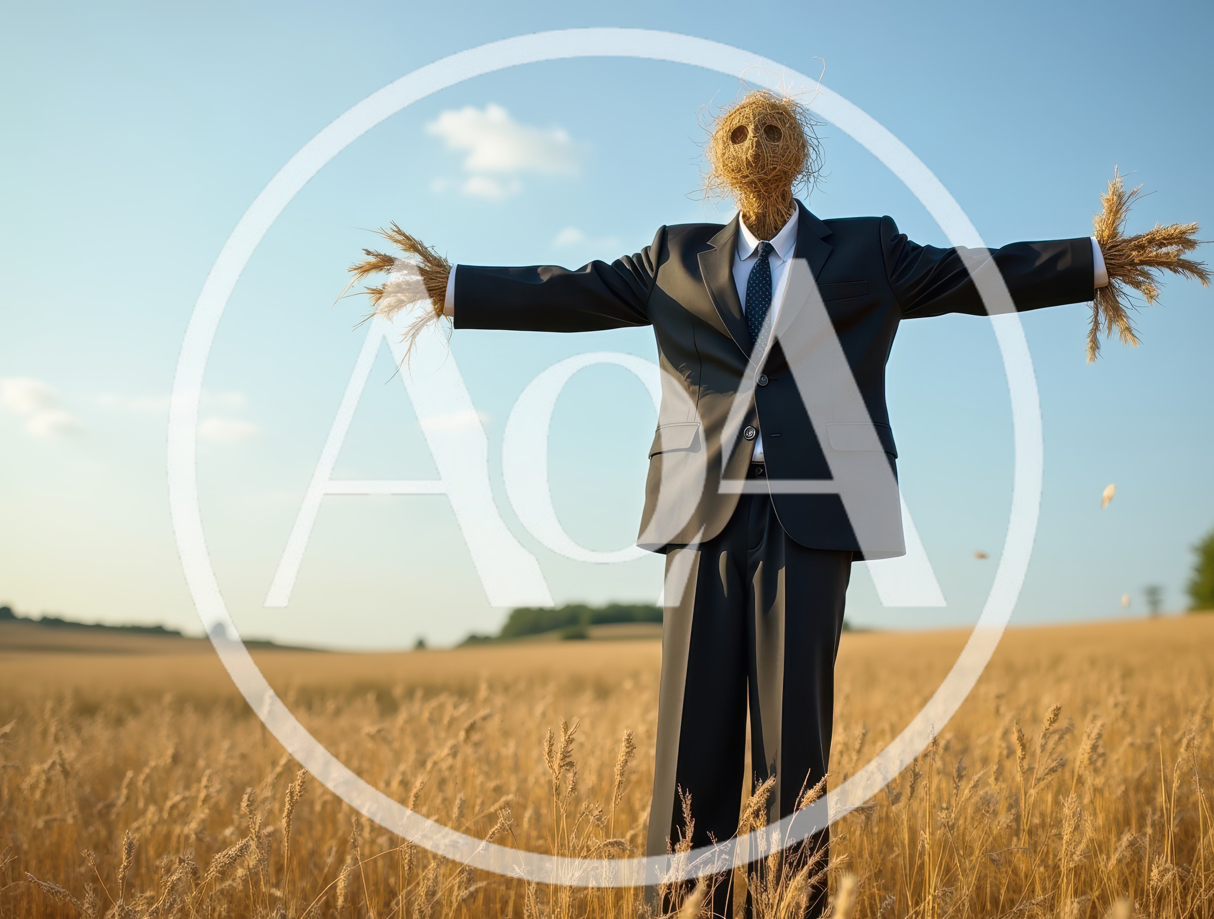 Scarecrow Wearing A Business Suit In A Wheat Field