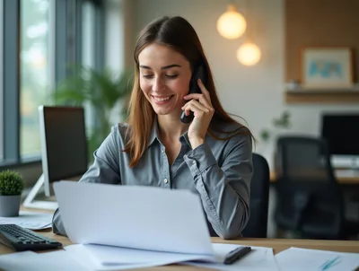 Professional Woman Talking On Phone In Modern Office