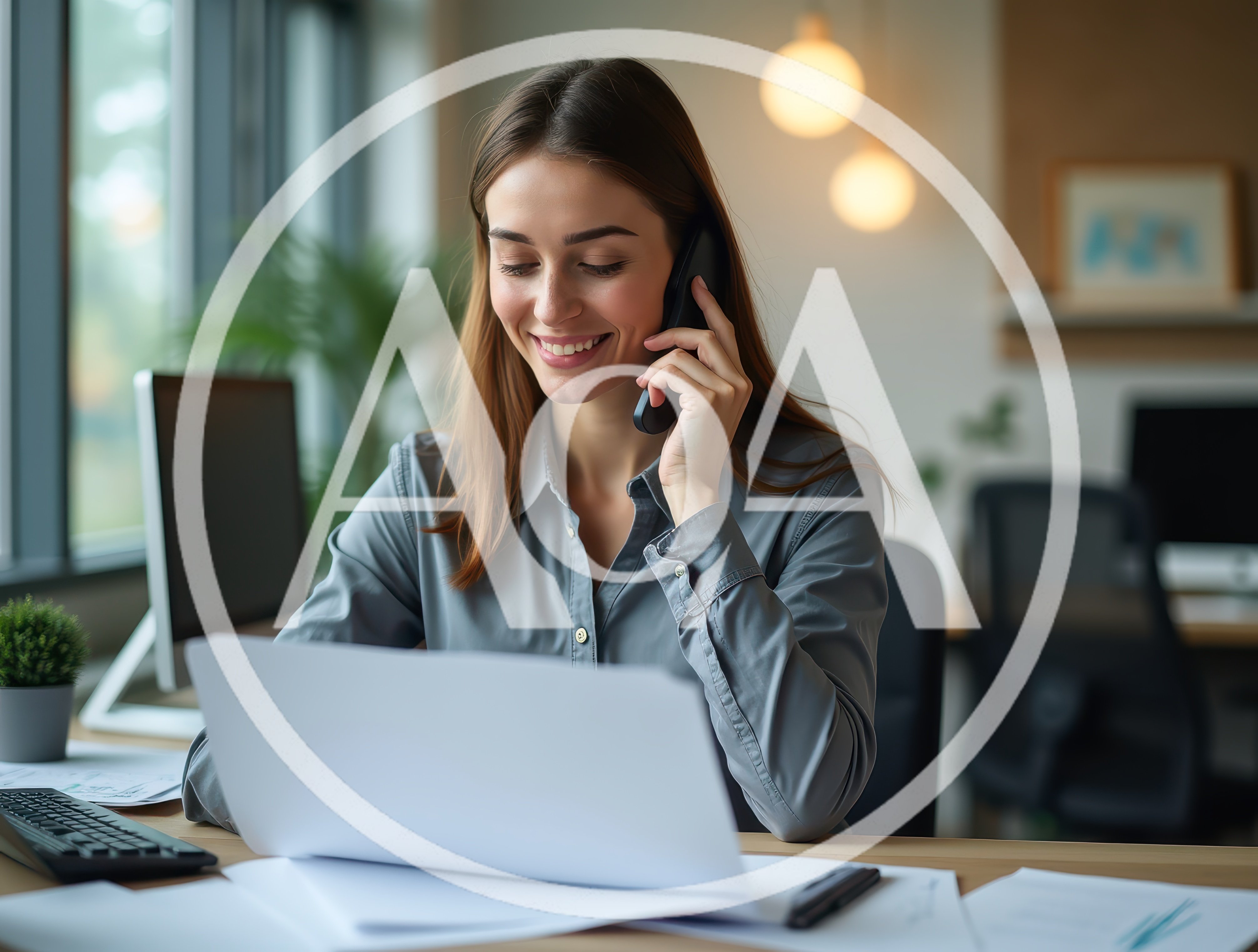Professional Woman Talking On Phone In Modern Office
