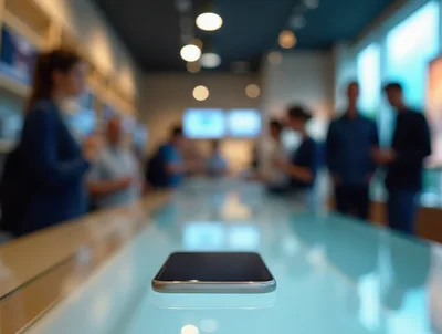 Smartphone Displayed on Glass Table in Retail Store