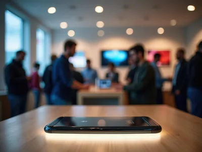 Smartphone Displaying On A Wooden Table In A Store