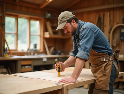 Woodworker Using A Hand Tool In A Workshop