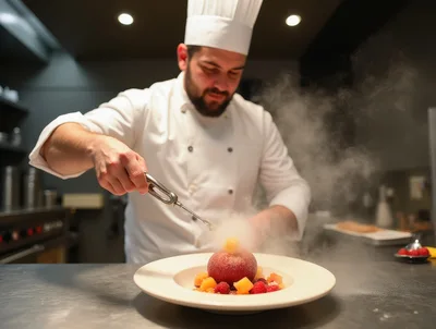 Professional Chef Plating Molecular Gastronomy Dessert