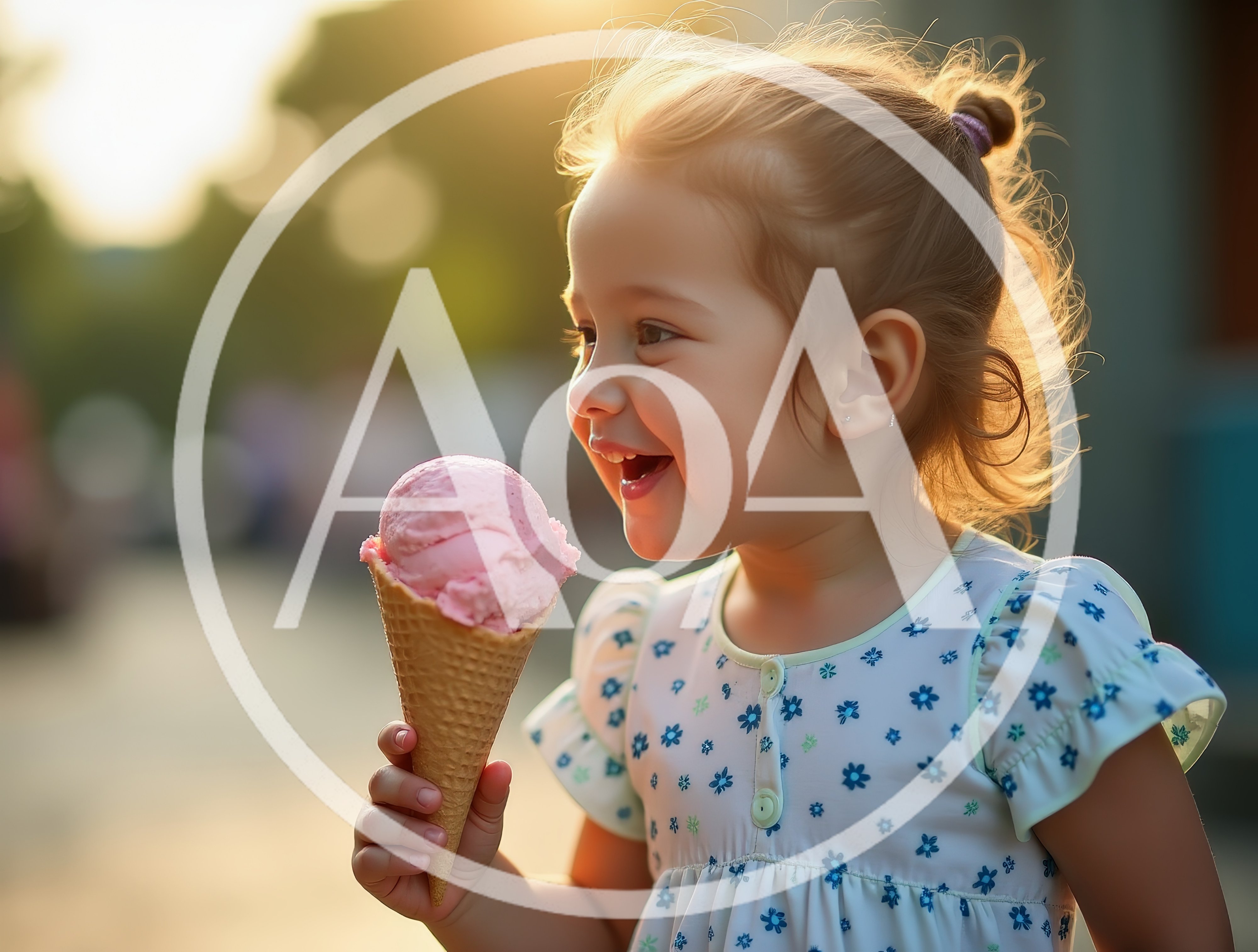 Happy Toddler Girl Eating Strawberry Ice Cream Cone