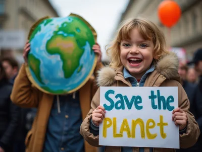 Young Child Holding Save The Planet Protest Sign