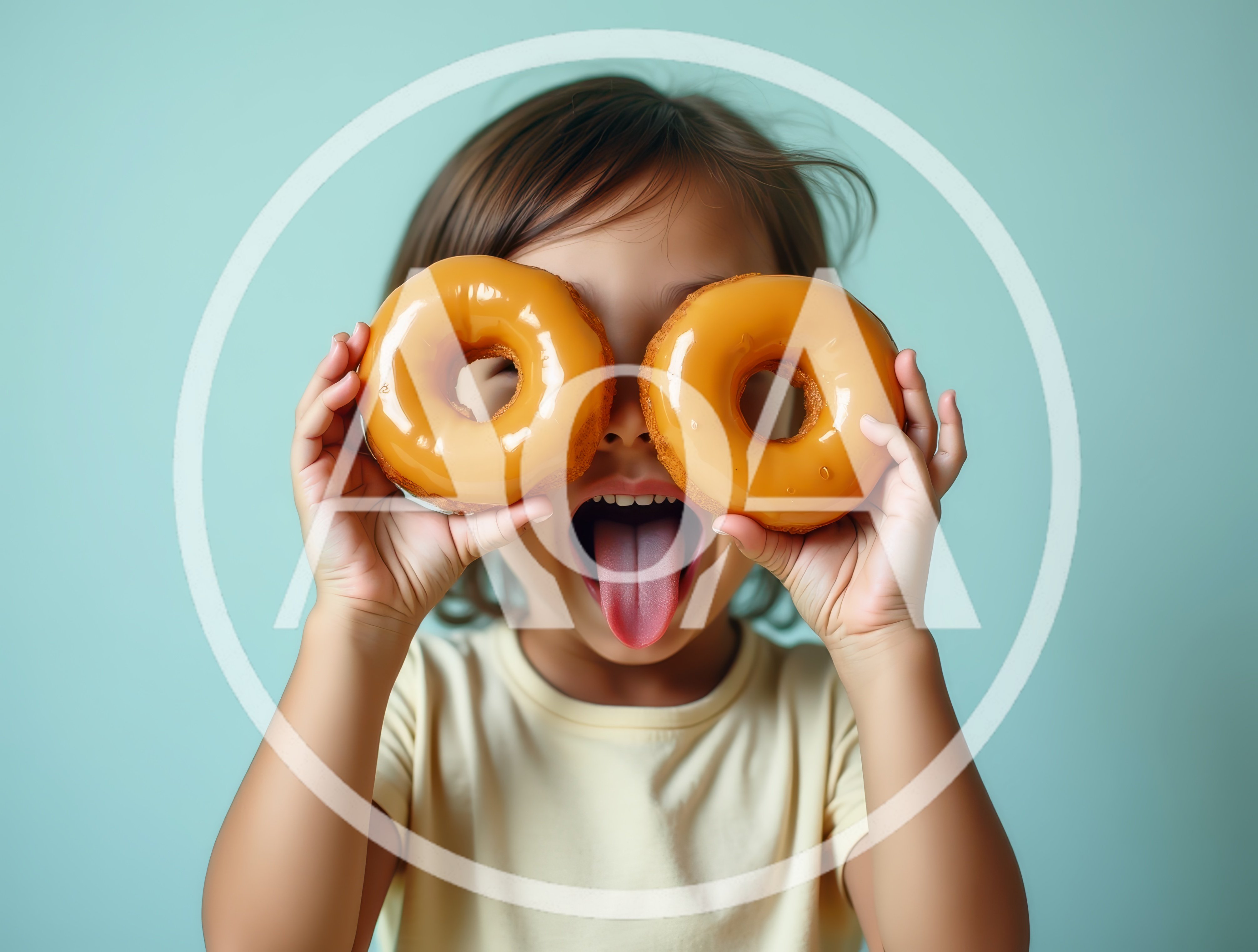 Child Holding Glazed Donuts Over Eyes