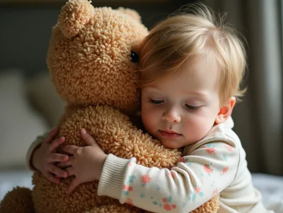 Toddler Hugging A Fluffy Teddy Bear